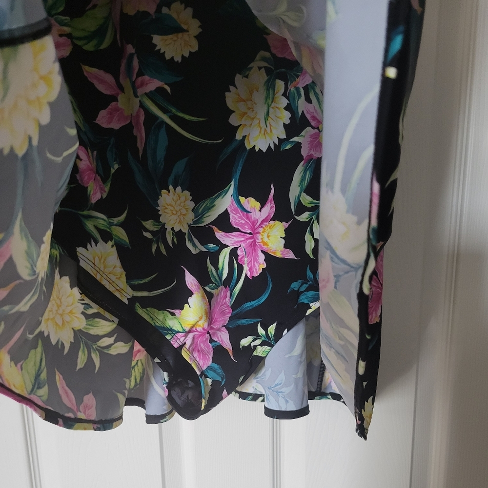torrid Black Floral Bathing Suit with Pink & Yellow Accents - Picture 2 of 5